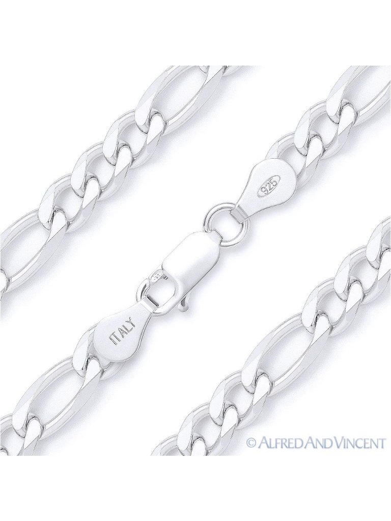 5mm Figaro / Figaroa Link Italian Chain Necklace In .925 Sterling Silver 24"